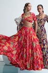 Buy_Mahima Mahajan_Red Satin Organza Embroidered Floral Motifs Tara Print Bridal Lehenga Set _Online_at_Aza_Fashions