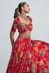 Mahima Mahajan_Red Satin Organza Embroidered Floral Motifs Tara Print Bridal Lehenga Set _at_Aza_Fashions