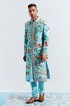 Buy_Mahima Mahajan_Blue Satin Organza Embroidered Sequin Sherwani Set _at_Aza_Fashions