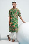 Buy_Mahima Mahajan_Green Satin Organza Printed Floral Kurta Pant Set _at_Aza_Fashions