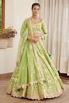 Buy_Shyam Narayan Prasad_Green Raw Silk And Net Gota & Thread Scoop Floral Embroidered Bridal Lehenga Set _at_Aza_Fashions