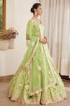 Shyam Narayan Prasad_Green Raw Silk And Net Gota & Thread Scoop Floral Embroidered Bridal Lehenga Set _Online_at_Aza_Fashions