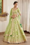 Buy_Shyam Narayan Prasad_Green Raw Silk And Net Gota & Thread Scoop Floral Embroidered Bridal Lehenga Set _Online_at_Aza_Fashions