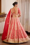 Shop_Shyam Narayan Prasad_Red Raw Silk And Chiffon Gota & Thread Scoop Neck Embroidered Bridal Lehenga Set _at_Aza_Fashions