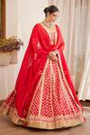 Buy_Shyam Narayan Prasad_Red Raw Silk And Chiffon Gota & Thread Scoop Neck Embroidered Bridal Lehenga Set _at_Aza_Fashions