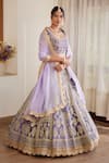 Shyam Narayan Prasad_Purple Raw Silk Floral Embroidered Lehenga Set_Online_at_Aza_Fashions