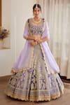 Buy_Shyam Narayan Prasad_Purple Raw Silk And Chiffon Embroidery Zari Scoop Neck Floral Bridal Lehenga Set _Online_at_Aza_Fashions