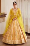 Buy_Shyam Narayan Prasad_Yellow Silk And Net Embroidery Gota & Thread Scoop Neck Bridal Lehenga Set _at_Aza_Fashions