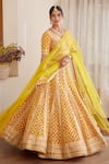 Shop_Shyam Narayan Prasad_Yellow Silk And Net Embroidery Gota & Thread Scoop Neck Bridal Lehenga Set _at_Aza_Fashions