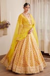 Shyam Narayan Prasad_Yellow Silk And Net Embroidery Gota & Thread Scoop Neck Bridal Lehenga Set _Online_at_Aza_Fashions