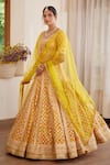 Buy_Shyam Narayan Prasad_Yellow Silk And Net Embroidery Gota & Thread Scoop Neck Bridal Lehenga Set _Online_at_Aza_Fashions