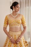 Shop_Shyam Narayan Prasad_Yellow Silk And Net Embroidery Gota & Thread Scoop Neck Bridal Lehenga Set _Online_at_Aza_Fashions