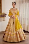 Buy_Shyam Narayan Prasad_Yellow Silk And Net Embroidery Gota & Thread Sweetheart Floral Bridal Lehenga Set _at_Aza_Fashions