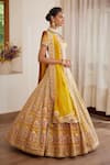 Shyam Narayan Prasad_Yellow Silk And Net Embroidery Gota & Thread Sweetheart Floral Bridal Lehenga Set _Online_at_Aza_Fashions