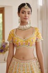 Buy_Shyam Narayan Prasad_Yellow Silk And Net Embroidery Gota & Thread Sweetheart Floral Bridal Lehenga Set _Online_at_Aza_Fashions