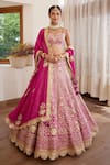 Buy_Shyam Narayan Prasad_Pink Silk And Net Embroidery Zari Sweetheart Neck Bridal Lehenga Set _at_Aza_Fashions