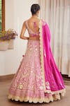 Shop_Shyam Narayan Prasad_Pink Silk And Net Embroidery Zari Sweetheart Neck Bridal Lehenga Set _at_Aza_Fashions