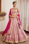Buy_Shyam Narayan Prasad_Pink Silk And Net Embroidery Zari Sweetheart Neck Bridal Lehenga Set _Online_at_Aza_Fashions