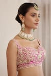 Shop_Shyam Narayan Prasad_Pink Silk And Net Embroidery Zari Sweetheart Neck Bridal Lehenga Set _Online_at_Aza_Fashions