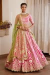 Buy_Shyam Narayan Prasad_Pink Silk And Net Embroidery Gota & Thread Scoop Neck Bridal Lehenga Set _at_Aza_Fashions