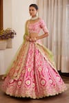 Shyam Narayan Prasad_Pink Silk And Net Embroidery Gota & Thread Scoop Neck Bridal Lehenga Set _Online_at_Aza_Fashions