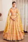 Buy_Shyam Narayan Prasad_Yellow Silk And Net Gota & Thread Leaf Neck Embroidered Bridal Lehenga Set _at_Aza_Fashions