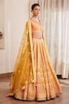 Shyam Narayan Prasad_Yellow Silk And Net Gota & Thread Leaf Neck Embroidered Bridal Lehenga Set _Online_at_Aza_Fashions