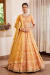 Buy_Shyam Narayan Prasad_Yellow Silk And Net Gota & Thread Leaf Neck Embroidered Bridal Lehenga Set _Online_at_Aza_Fashions