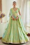 Buy_Shyam Narayan Prasad_Blue Silk And Net Embroidery Thread & Applique Scoop Neck Bridal Lehenga Set _at_Aza_Fashions