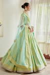 Shyam Narayan Prasad_Blue Silk And Net Embroidery Thread & Applique Scoop Neck Bridal Lehenga Set _Online_at_Aza_Fashions