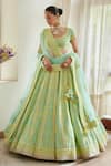 Buy_Shyam Narayan Prasad_Blue Silk And Net Embroidery Thread & Applique Scoop Neck Bridal Lehenga Set _Online_at_Aza_Fashions