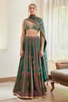 Shyam Narayan Prasad Green Chinnon Block Print And Zardozi Scoop Neck Lehenga Set Online at Aza Fashions Shyam Narayan Prasad_Green Chinnon Block Print And Zardozi Scoop Neck Lehenga Set _Online_at_Aza_Fashions