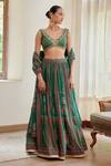 Buy Shyam Narayan Prasad Green Chinnon Block Print And Zardozi Scoop Neck Lehenga Set at Aza Fashions Buy_Shyam Narayan Prasad_Green Chinnon Block Print And Zardozi Scoop Neck Lehenga Set _at_Aza_Fashions
