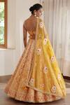 Shop_Shyam Narayan Prasad_Yellow Silk And Net Gota & Thread Leaf Neck Floral Embroidered Bridal Lehenga Set _at_Aza_Fashions
