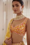 Shop_Shyam Narayan Prasad_Yellow Silk And Net Gota & Thread Leaf Neck Floral Embroidered Bridal Lehenga Set _Online_at_Aza_Fashions