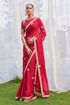 Buy_Shyam Narayan Prasad_Red Flat Chiffon And Silk Embroidery Placement Saree With Blouse  _at_Aza_Fashions