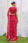 Shop_Shyam Narayan Prasad_Red Flat Chiffon And Silk Embroidery Placement Saree With Blouse  _at_Aza_Fashions