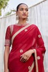 Shop_Shyam Narayan Prasad_Red Flat Chiffon And Silk Embroidery Placement Saree With Blouse  _Online_at_Aza_Fashions