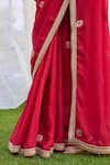 Shyam Narayan Prasad_Red Flat Chiffon And Silk Embroidery Placement Saree With Blouse  _at_Aza_Fashions