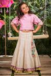 Buy_Little Luxury_Off White Chanderi Plain Layered Lehenga With Blouse  _at_Aza_Fashions