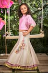 Shop_Little Luxury_Off White Chanderi Plain Layered Lehenga With Blouse  _at_Aza_Fashions