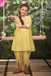 Buy_Little Luxury_Yellow Chanderi Embroidery Floral Sunshine Kurta And Dhoti Pant Set  _at_Aza_Fashions