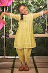 Shop_Little Luxury_Yellow Chanderi Embroidery Floral Sunshine Kurta And Dhoti Pant Set  _at_Aza_Fashions