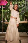 Buy_Little Luxury_Off White Chanderi Plain Pristine Lehenga With Blouse  _at_Aza_Fashions