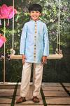 Buy_Little Luxury_Blue Chanderi Embroidery Thread Floral Kurta Set  _at_Aza_Fashions