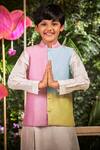 Buy_Little Luxury_Multi Color Chanderi, Silk Embroidery Colorblock Bundi And Kurta Set _Online_at_Aza_Fashions