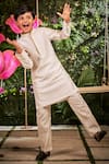 Shop_Little Luxury_Off White Chanderi Plain Pintuck Bundi And Kurta Set  _at_Aza_Fashions