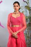 Buy_Julie by Julie Shah_Coral Georgette Organza Cape And Pant Set_Online_at_Aza_Fashions