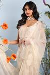 Buy_Julie by Julie Shah_White Georgette Embroidery Floral Pre-draped Ruffle Saree With Blouse _Online_at_Aza_Fashions