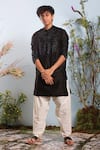 Buy_Julie by Julie Shah_Black Chanderi Embroidery Sequin Kurta  _at_Aza_Fashions